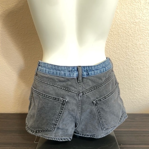 • High Waisted Denim Shorts • Blue and Black Washed Denim • - Picture 2 of 3